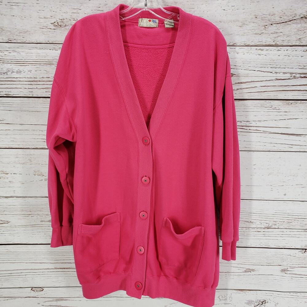 French Navy Women's Pink Knit Button Front Long Sleeve Cardigan Size Large